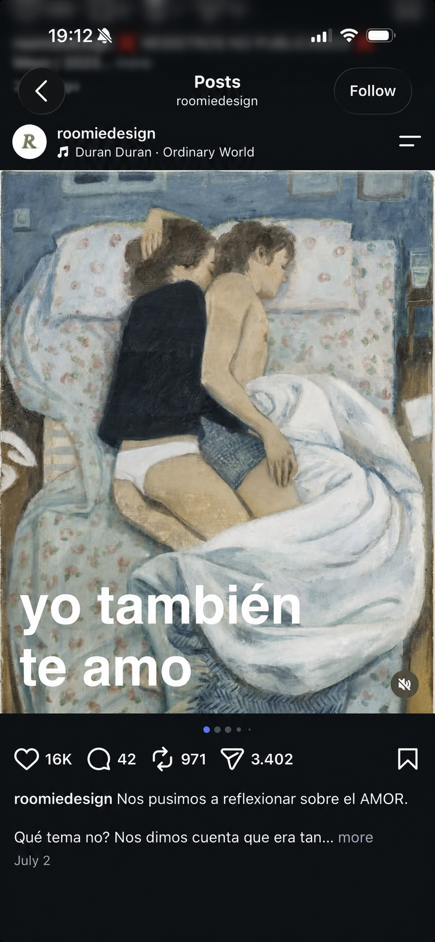 Resultados de una segunda publicación de Te amo, yo tampoco en Instagram.
