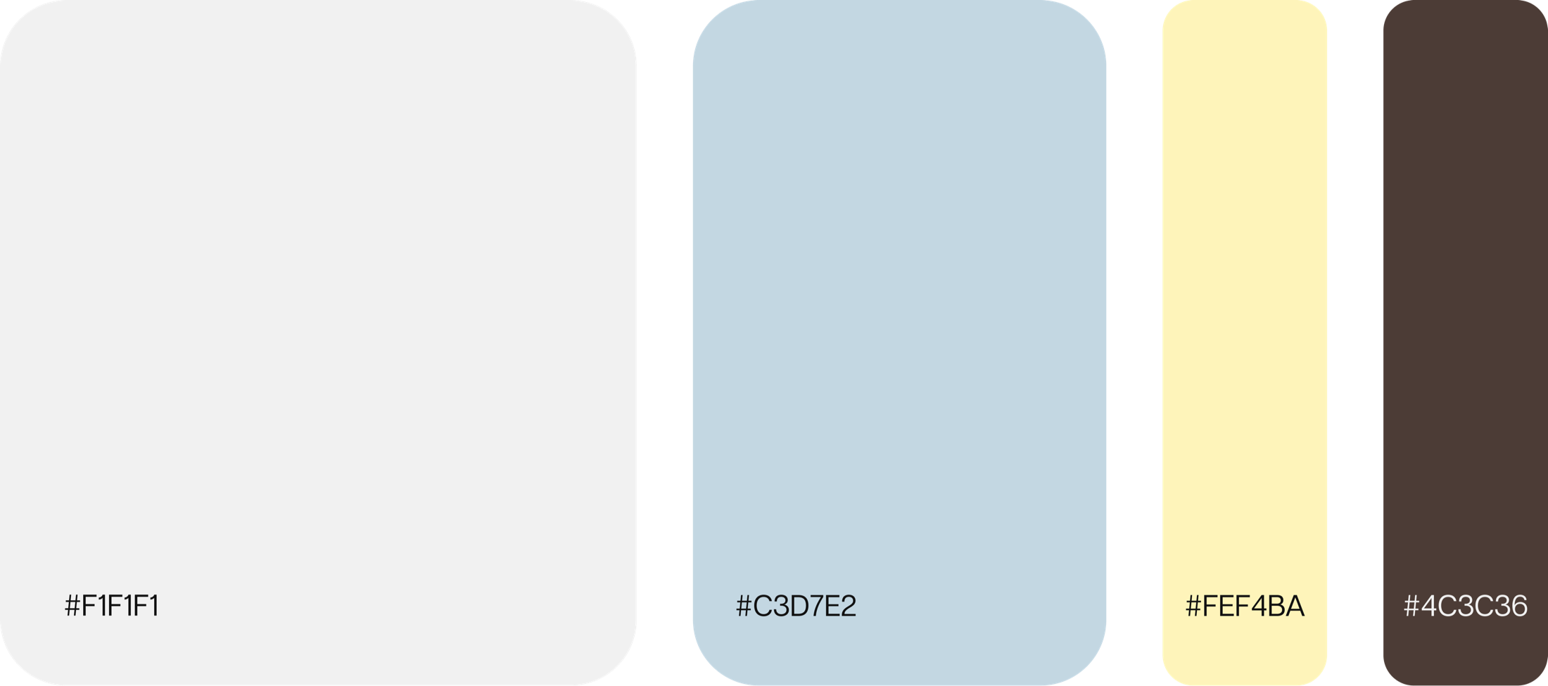 Tre Sorelle color system with white, pale blue, pale yellow and brown swatches.